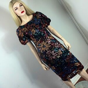Elegant Floral Sequin Midi Dress